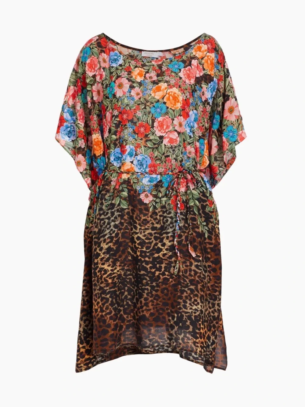 Johnny Was Belted Floral & Cheetah-Print Coverup